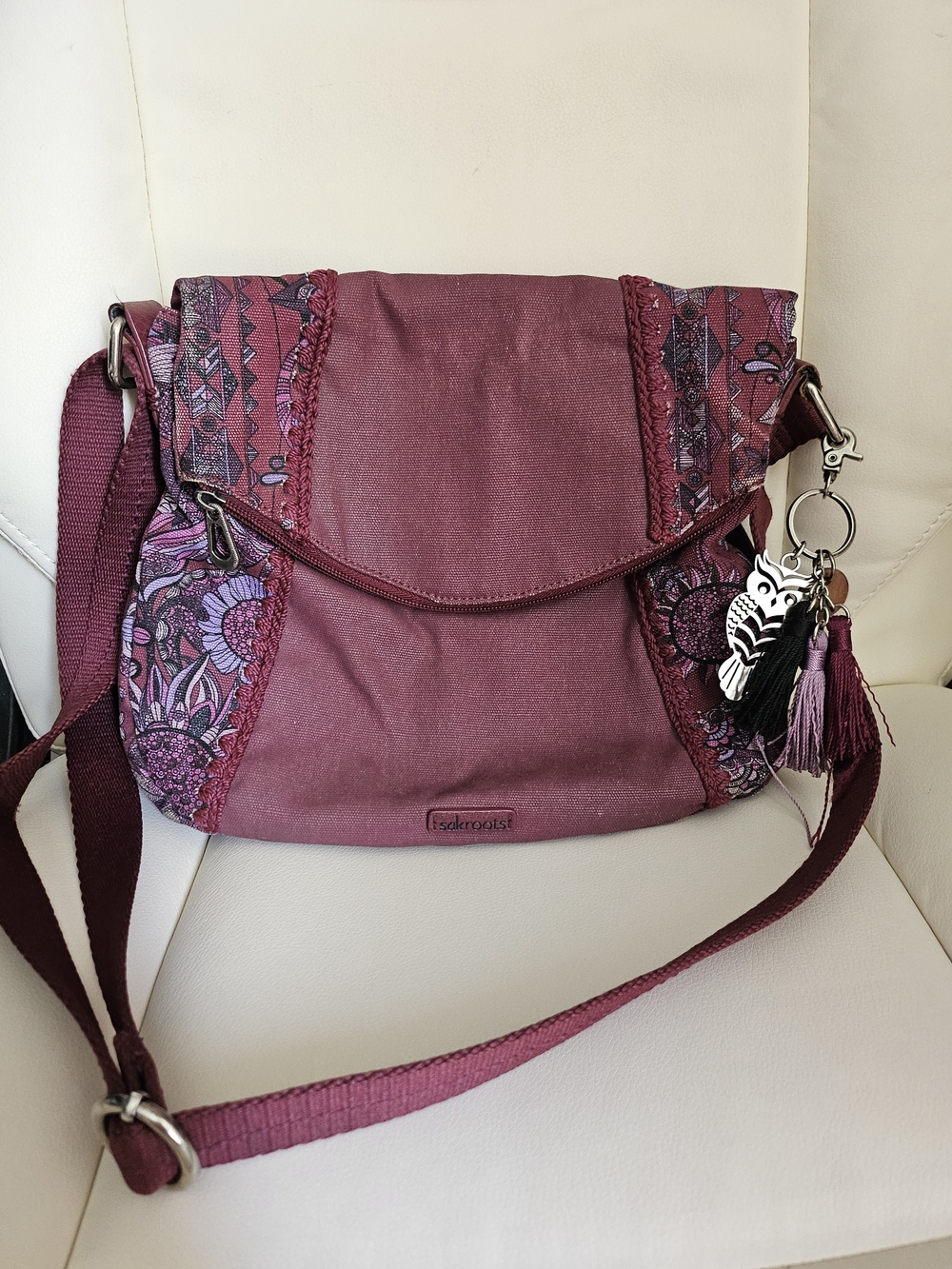 Women's Crossbody Shoulder Bag - Plum Floral Accent